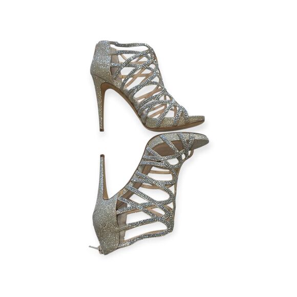 INC International Concepts Silver Rhinestone Caged Heels 6.5M - Picture 1 of 8